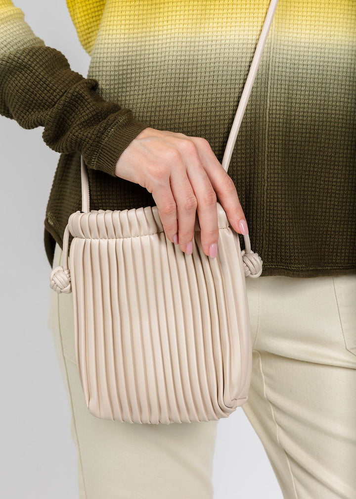 BK Pleated Drawstring Cellphone Bag in Beige available at Barbara Katz