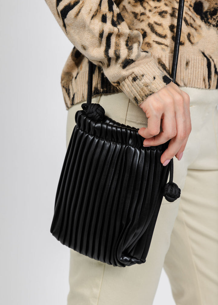 BK Pleated Drawstring Cellphone Bag in Black available at Barbara Katz