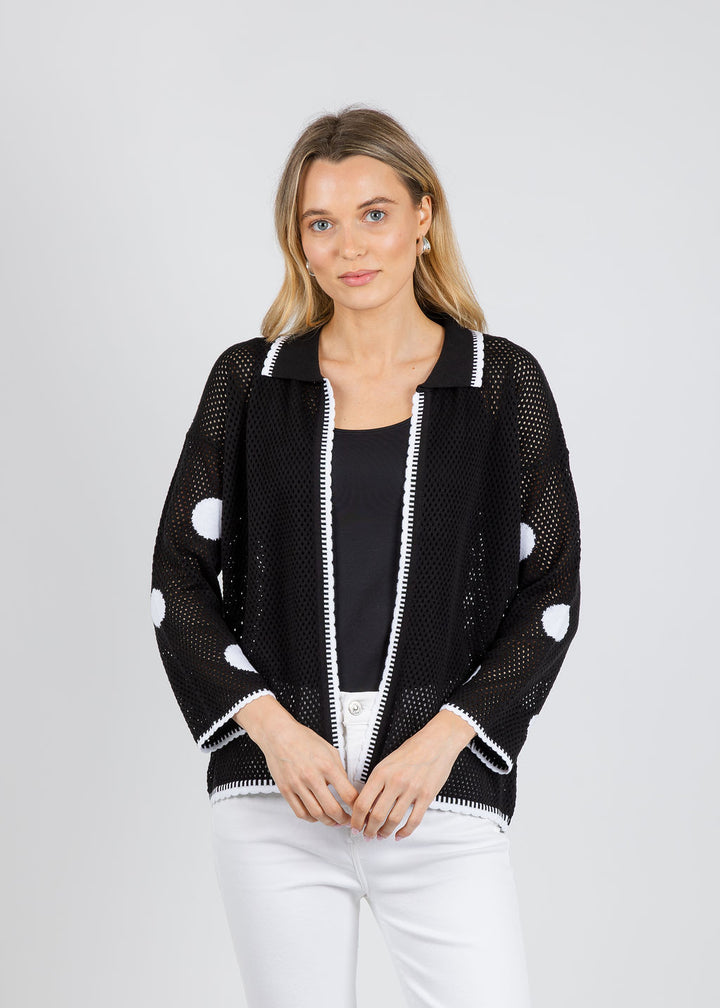 BK Polka Dot Open Weave Collar Jacket in Black/White available at Barbara Katz