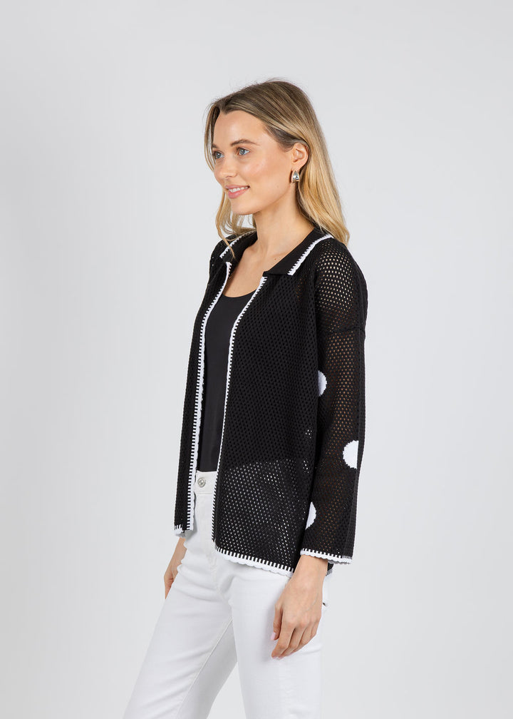 BK Polka Dot Open Weave Collar Jacket in Black/White available at Barbara Katz