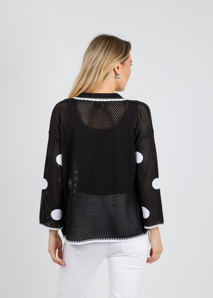 BK Polka Dot Open Weave Collar Jacket in Black/White available at Barbara Katz