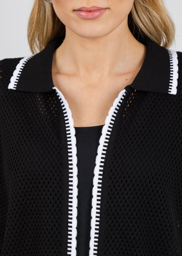 BK Polka Dot Open Weave Collar Jacket in Black/White available at Barbara Katz