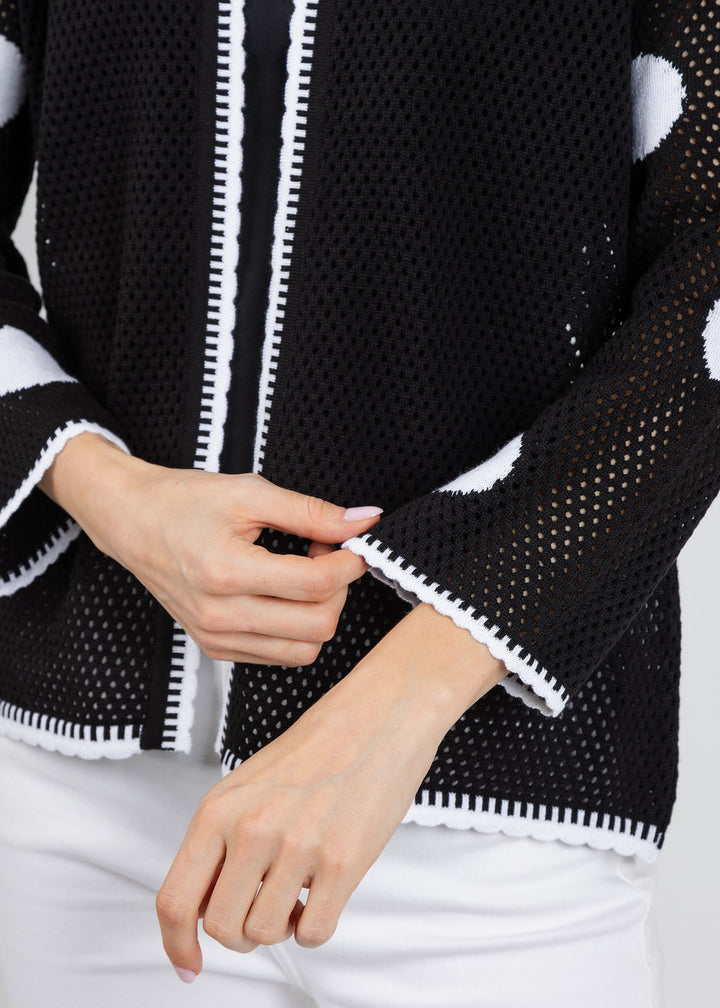 BK Polka Dot Open Weave Collar Jacket in Black/White available at Barbara Katz