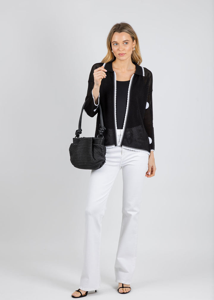 BK Polka Dot Open Weave Collar Jacket in Black/White available at Barbara Katz