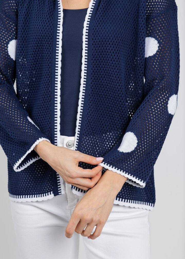 BK Polka Dot Open Weave Collar Jacket in Navy/White available at Barbara Katz