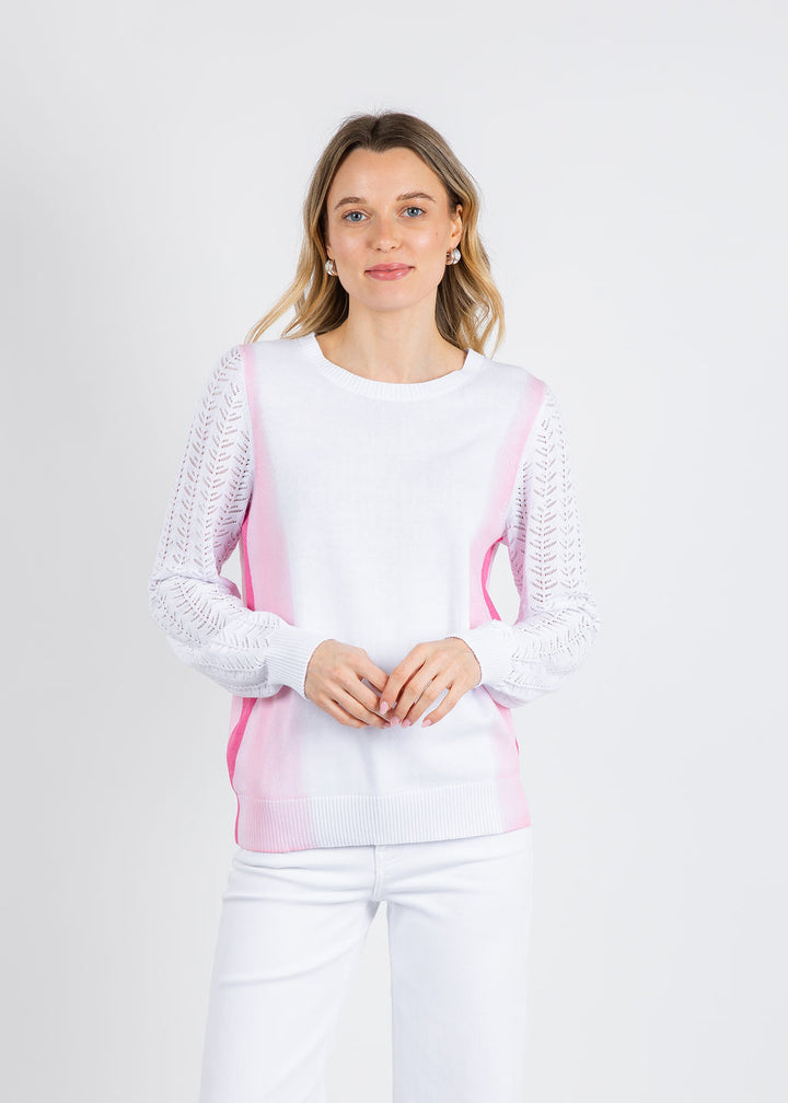BK Poppy Pointelle Sleeve Sweater in Fuchsia available at Barbara Katz