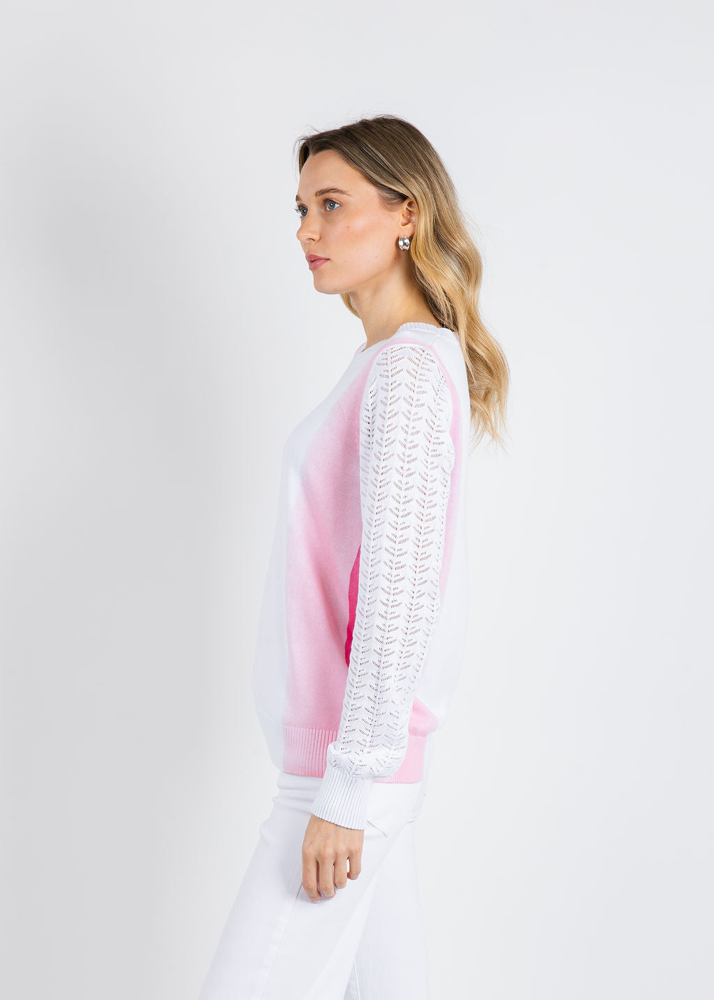 BK Poppy Pointelle Sleeve Sweater in Fuchsia available at Barbara Katz