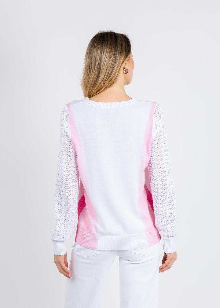 BK Poppy Pointelle Sleeve Sweater in Fuchsia available at Barbara Katz