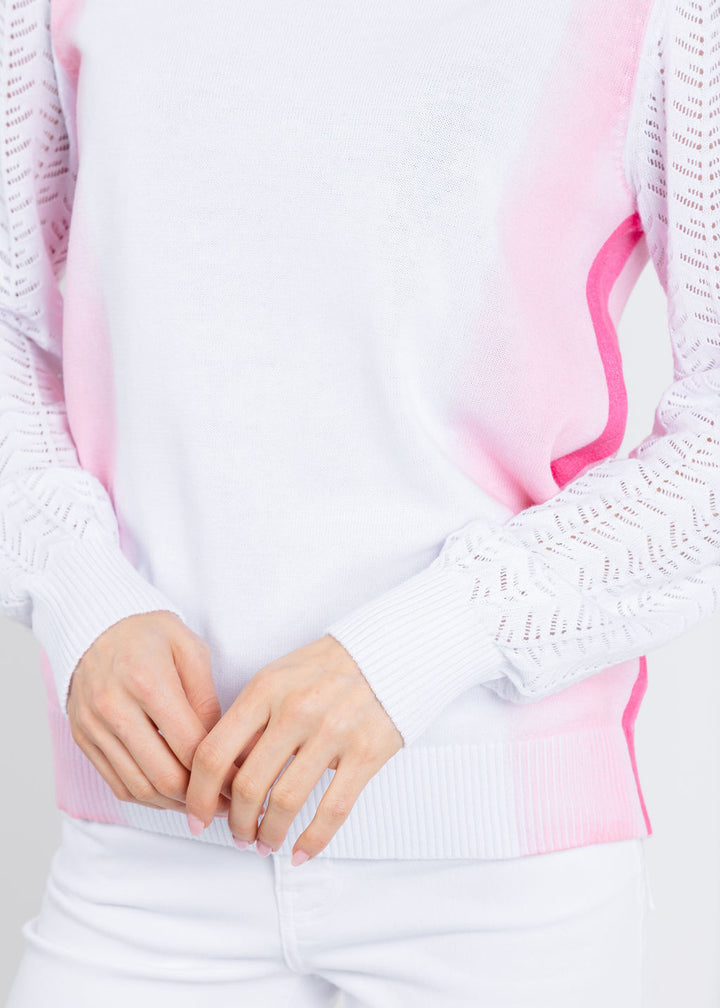 BK Poppy Pointelle Sleeve Sweater in Fuchsia available at Barbara Katz