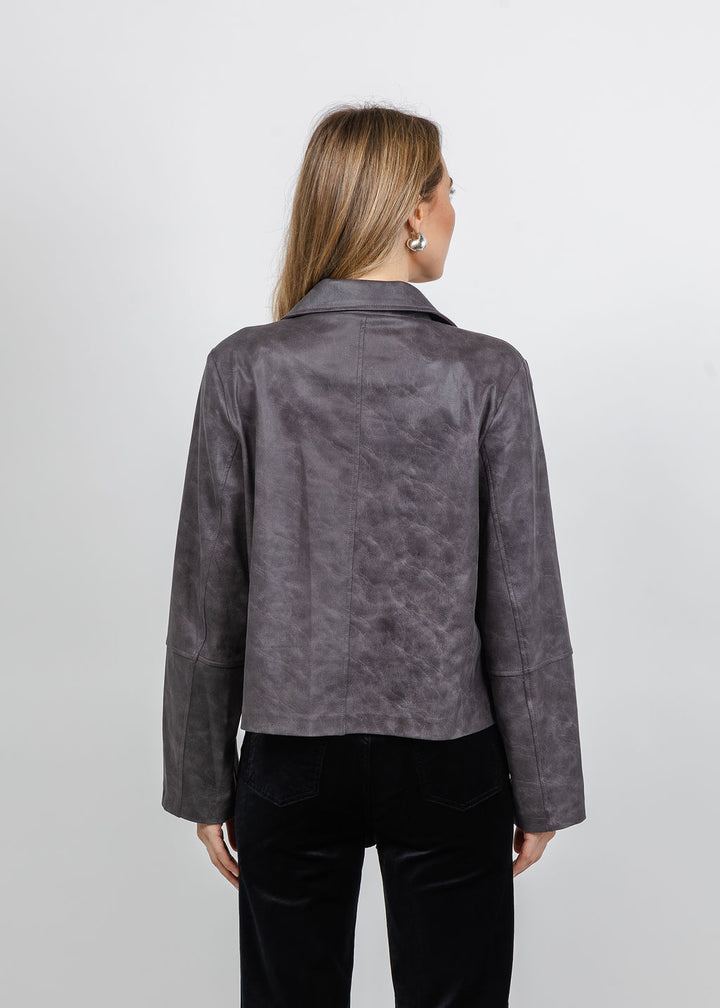 BK Printed Metallic Vegan Leather Jacket in Grey Shades available at Barbara Katz