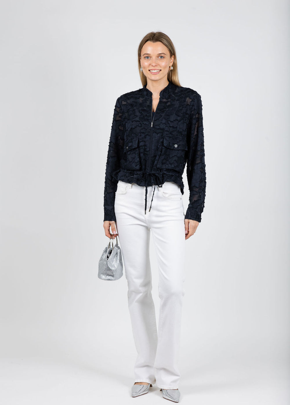 BK Priori Floral Lace Jacket in Navy available at Barbara Katz