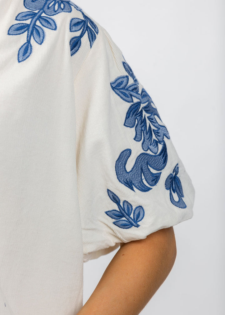 BK Puff Sleeve Embroidered Top in Cream available at Barbara Katz