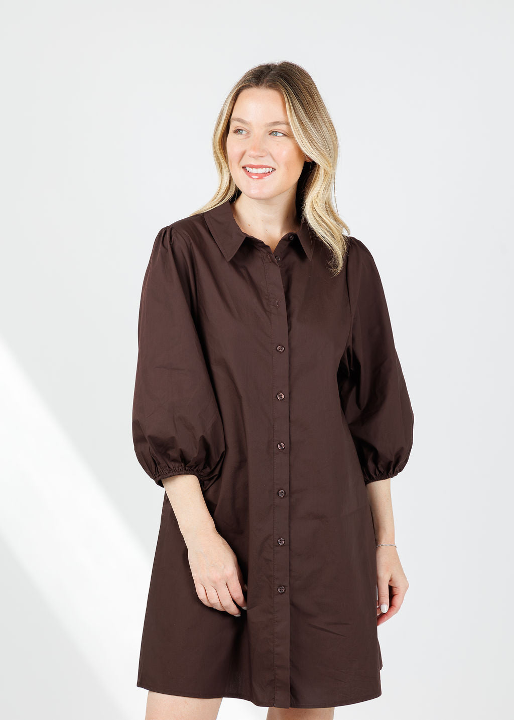 BK Sally Poplin Sleeve Dress in Coffee available at Barbara Katz