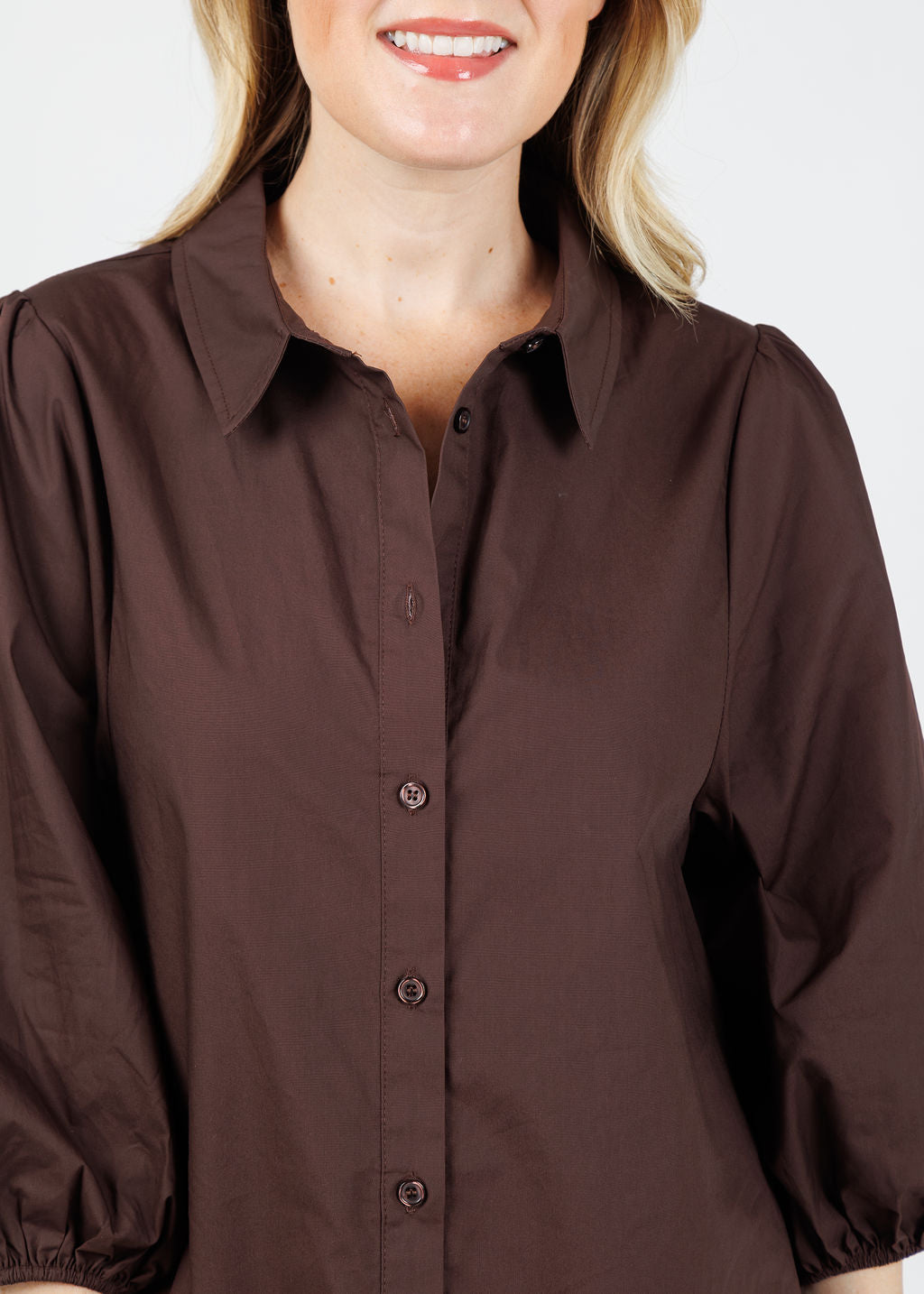 BK Sally Poplin Sleeve Dress in Coffee available at Barbara Katz