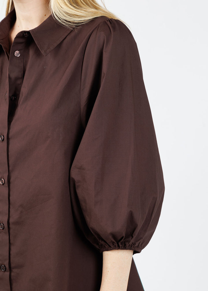 BK Sally Poplin Sleeve Dress in Coffee available at Barbara Katz