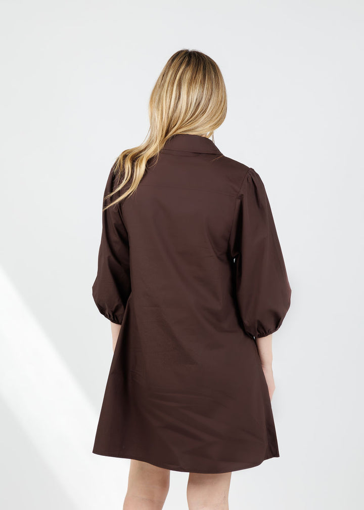 BK Sally Poplin Sleeve Dress in Coffee available at Barbara Katz