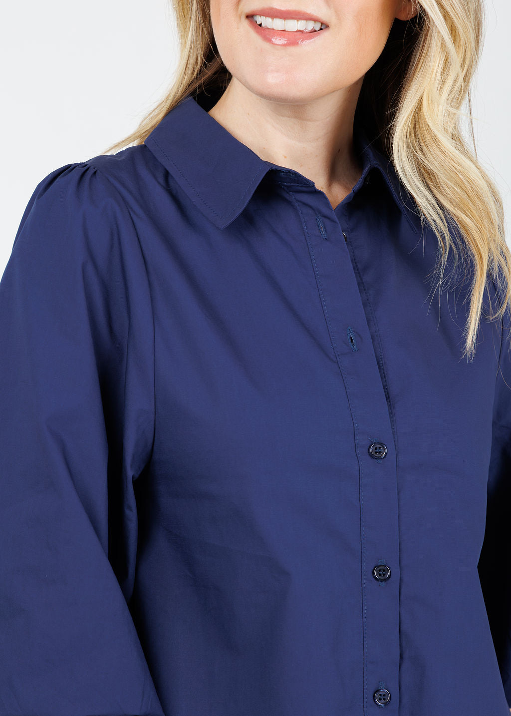 BK Sally Poplin Sleeve Dress in Navy available at Barbara Katz