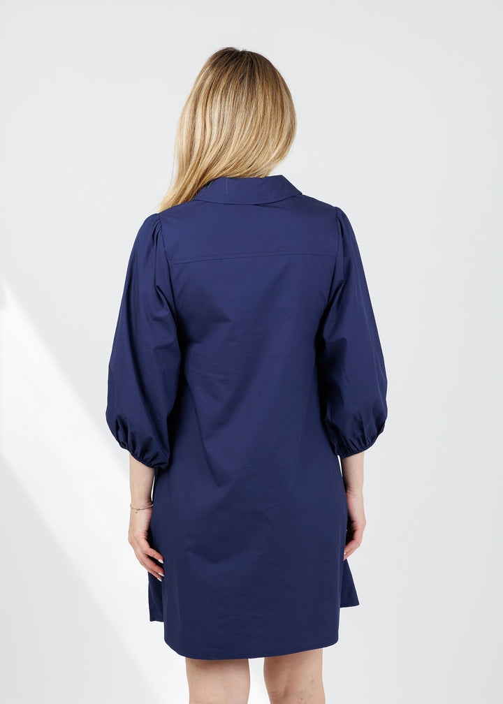 BK Sally Poplin Sleeve Dress in Navy available at Barbara Katz