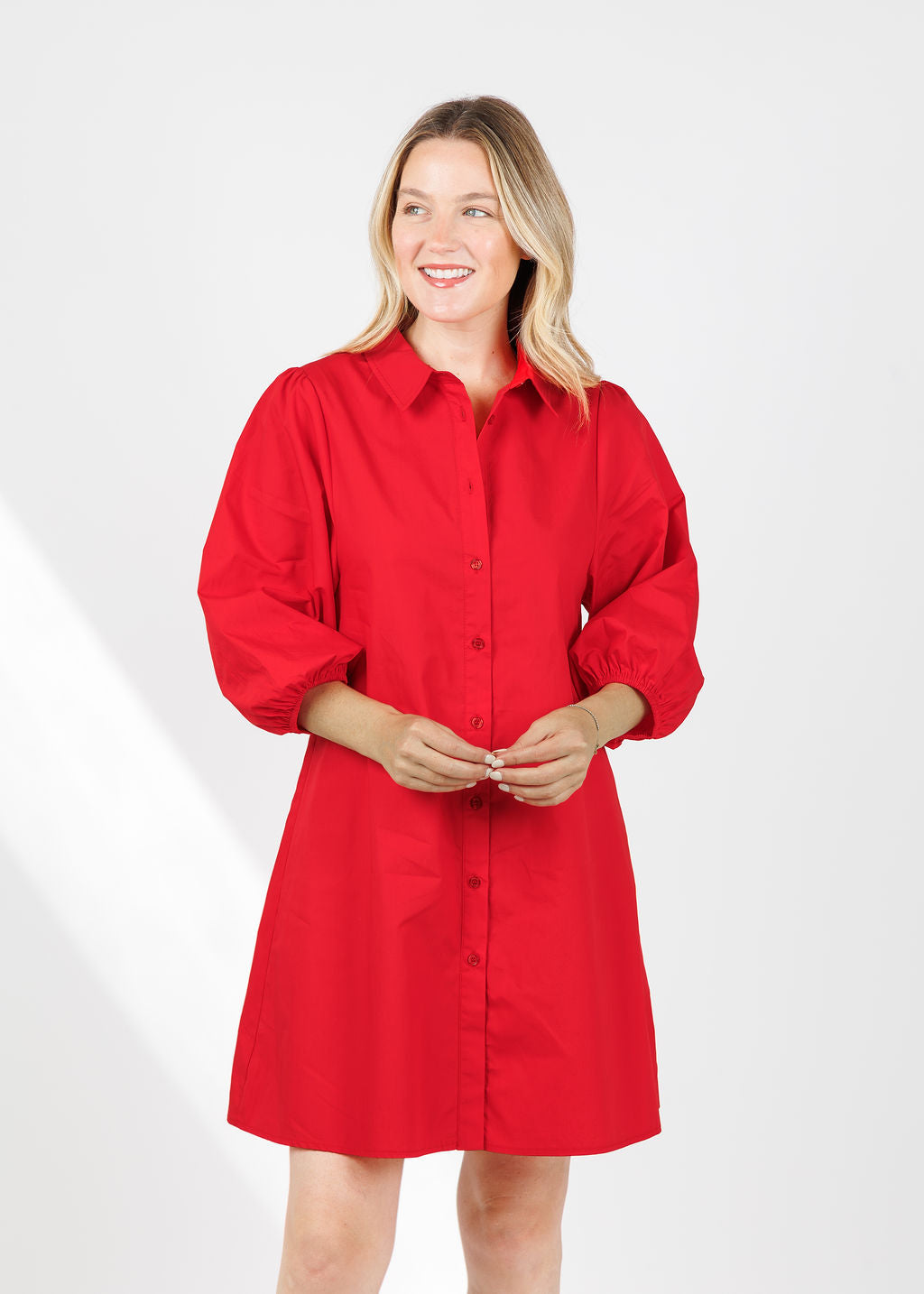 BK Sally Poplin Sleeve Dress in Red available at Barbara Katz