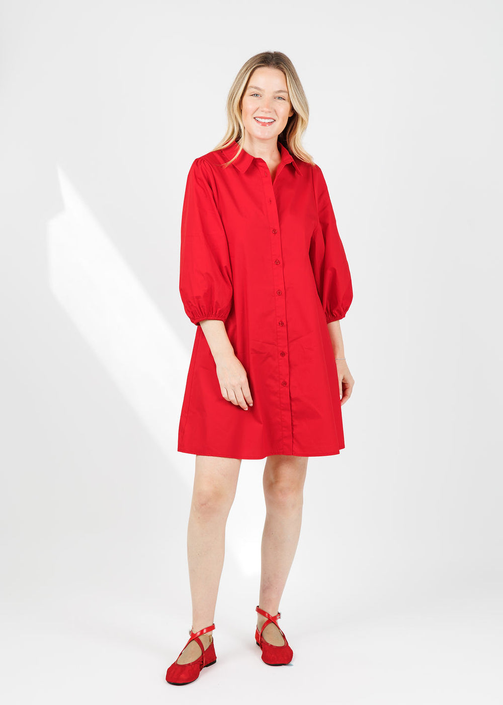 BK Sally Poplin Sleeve Dress in Red available at Barbara Katz
