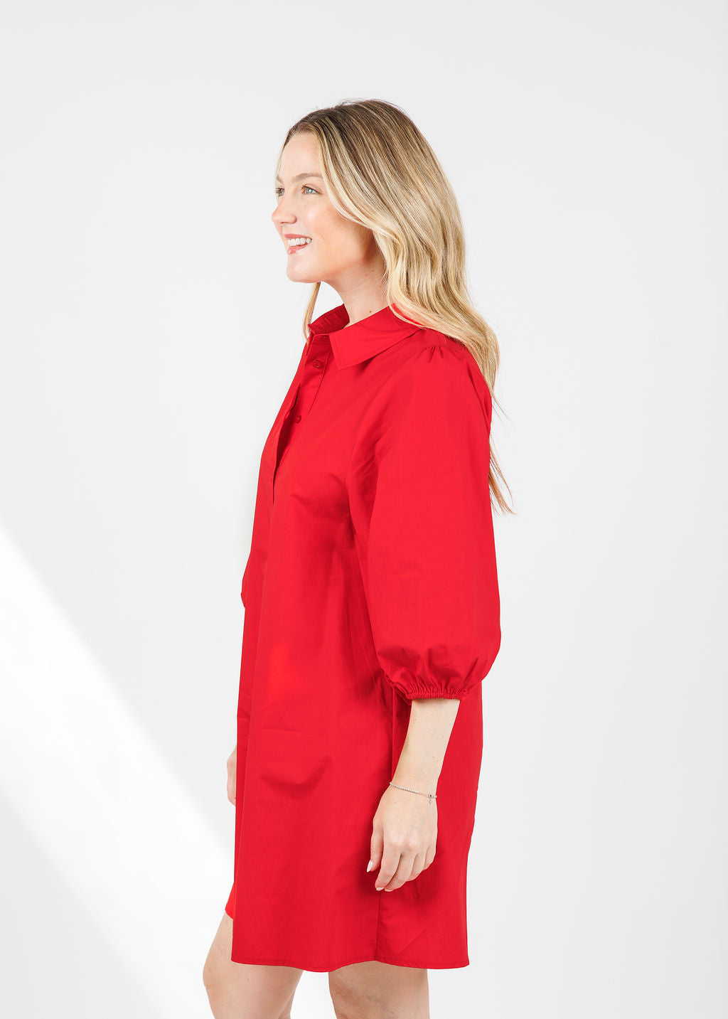 BK Sally Poplin Sleeve Dress in Red available at Barbara Katz