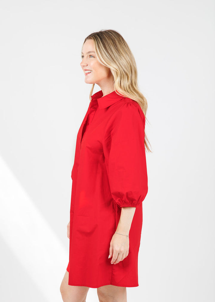 BK Sally Poplin Sleeve Dress in Red available at Barbara Katz
