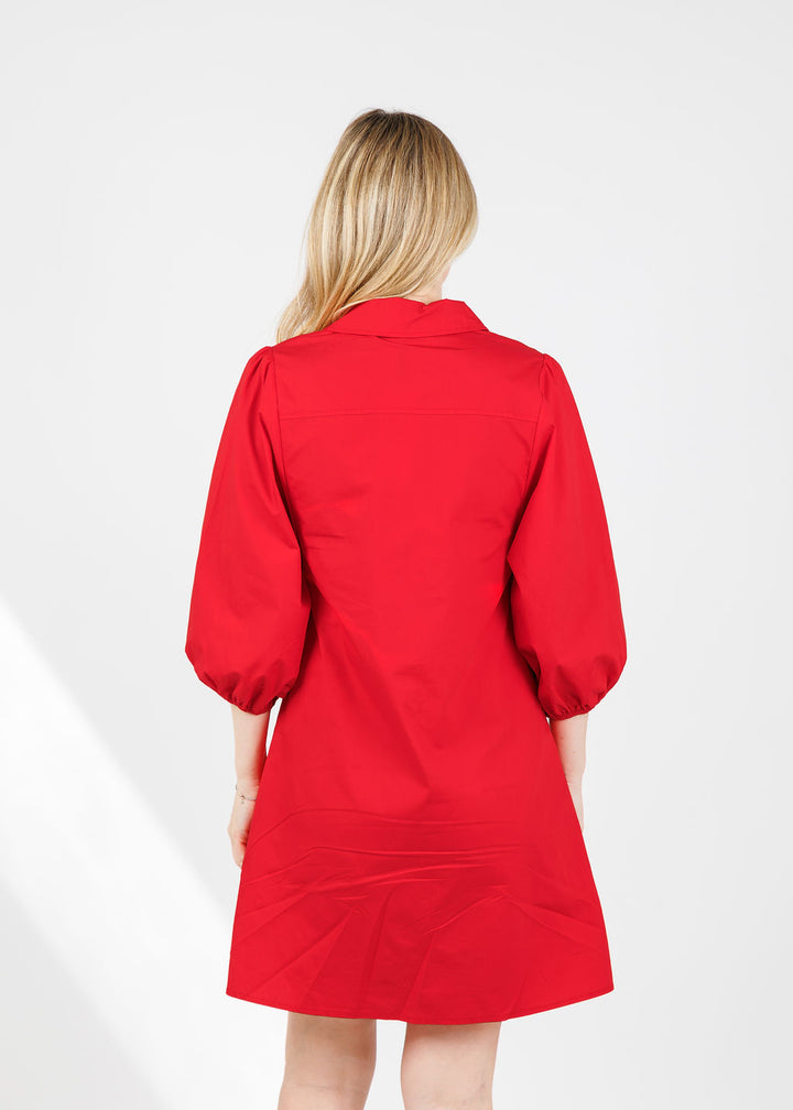 BK Sally Poplin Sleeve Dress in Red available at Barbara Katz