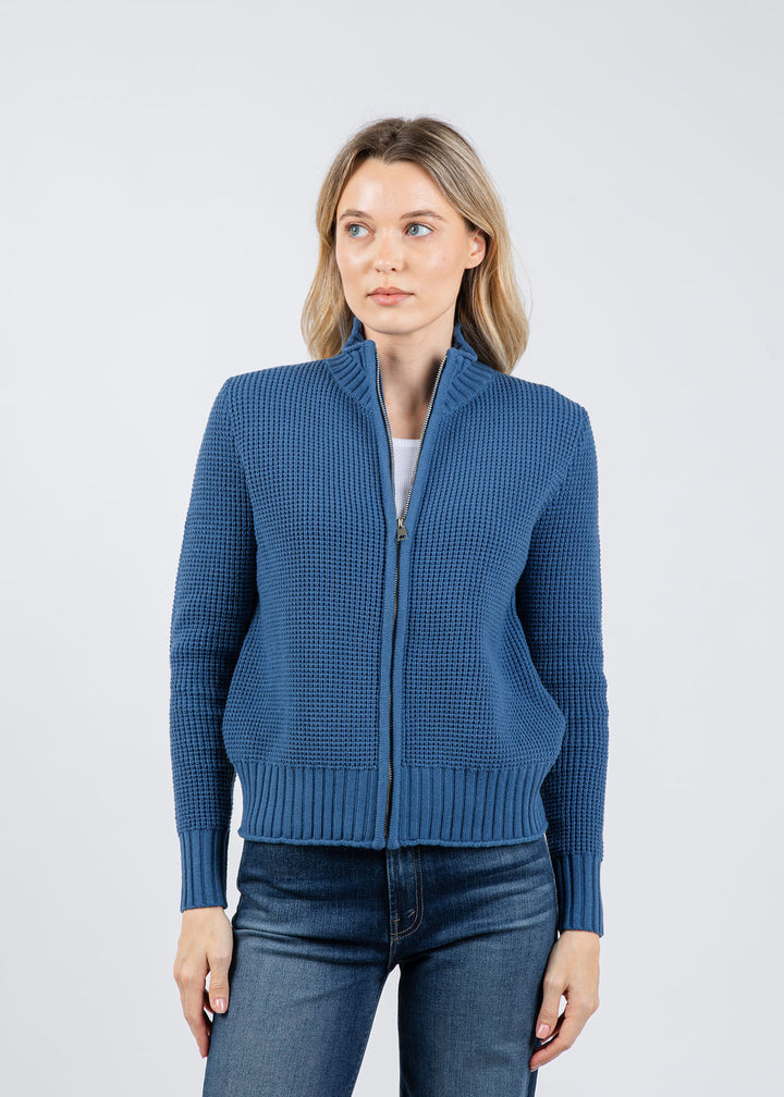 BK Seed Stitch Zip Jacket in Colony Blue available at Barbara Katz