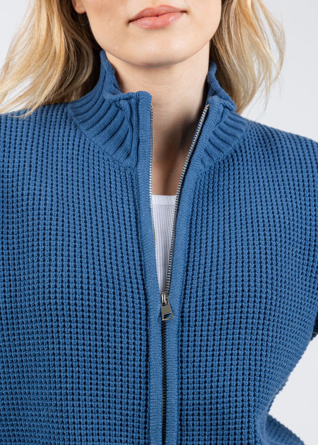BK Seed Stitch Zip Jacket in Colony Blue available at Barbara Katz