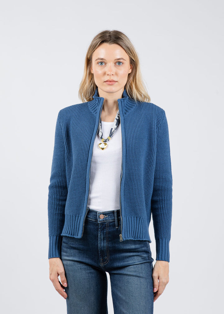 BK Seed Stitch Zip Jacket in Colony Blue available at Barbara Katz