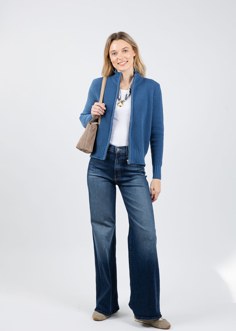 BK Seed Stitch Zip Jacket in Colony Blue available at Barbara Katz
