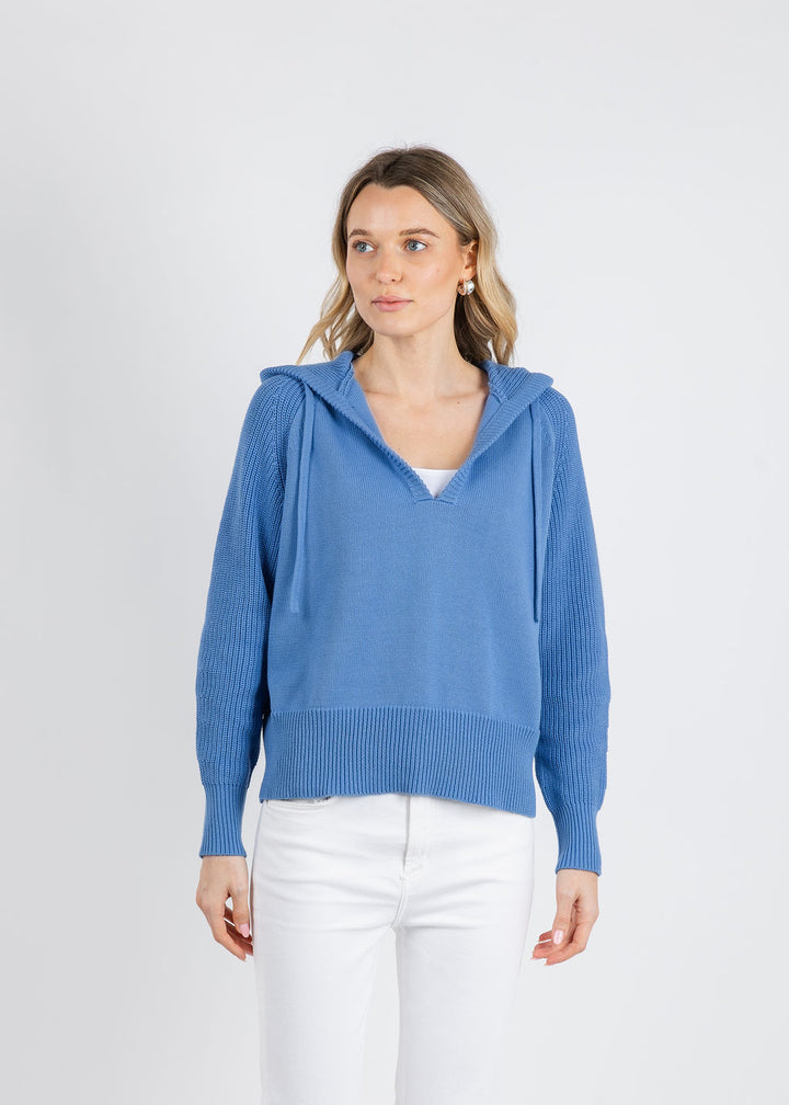 BK Shaker Knit Hoodie in Humid Blue available at Barbara Katz 