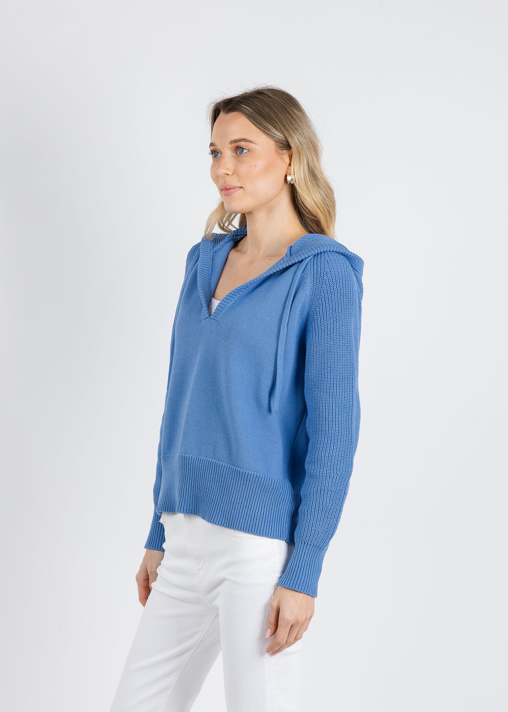BK Shaker Knit Hoodie in Humid Blue available at Barbara Katz 