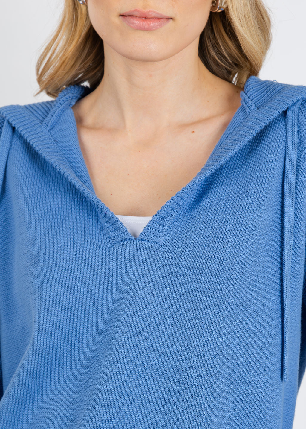 BK Shaker Knit Hoodie in Humid Blue available at Barbara Katz 