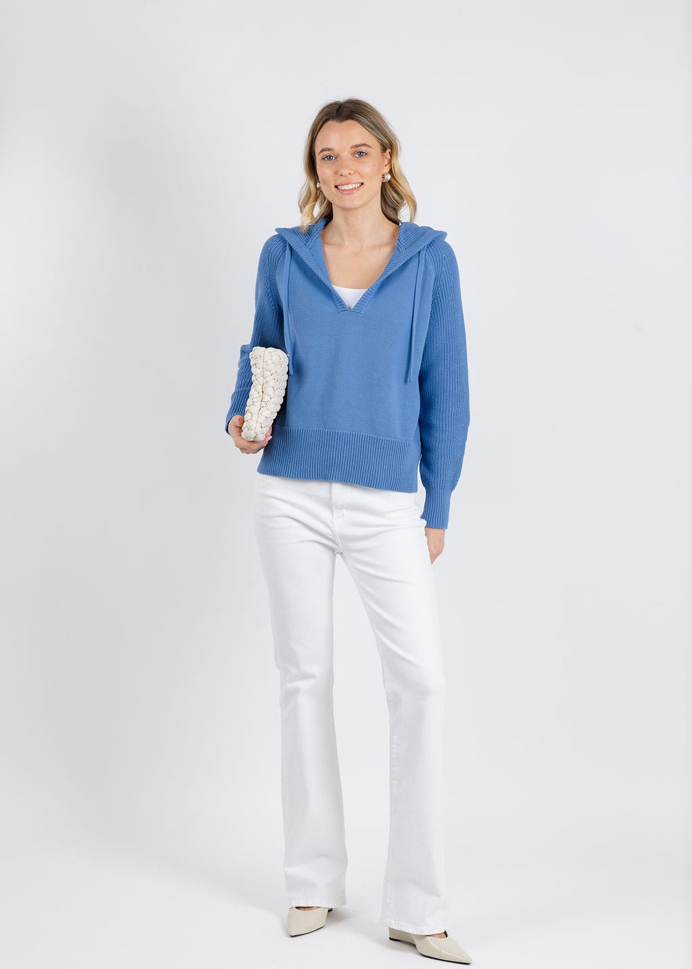 BK Shaker Knit Hoodie in Humid Blue available at Barbara Katz 