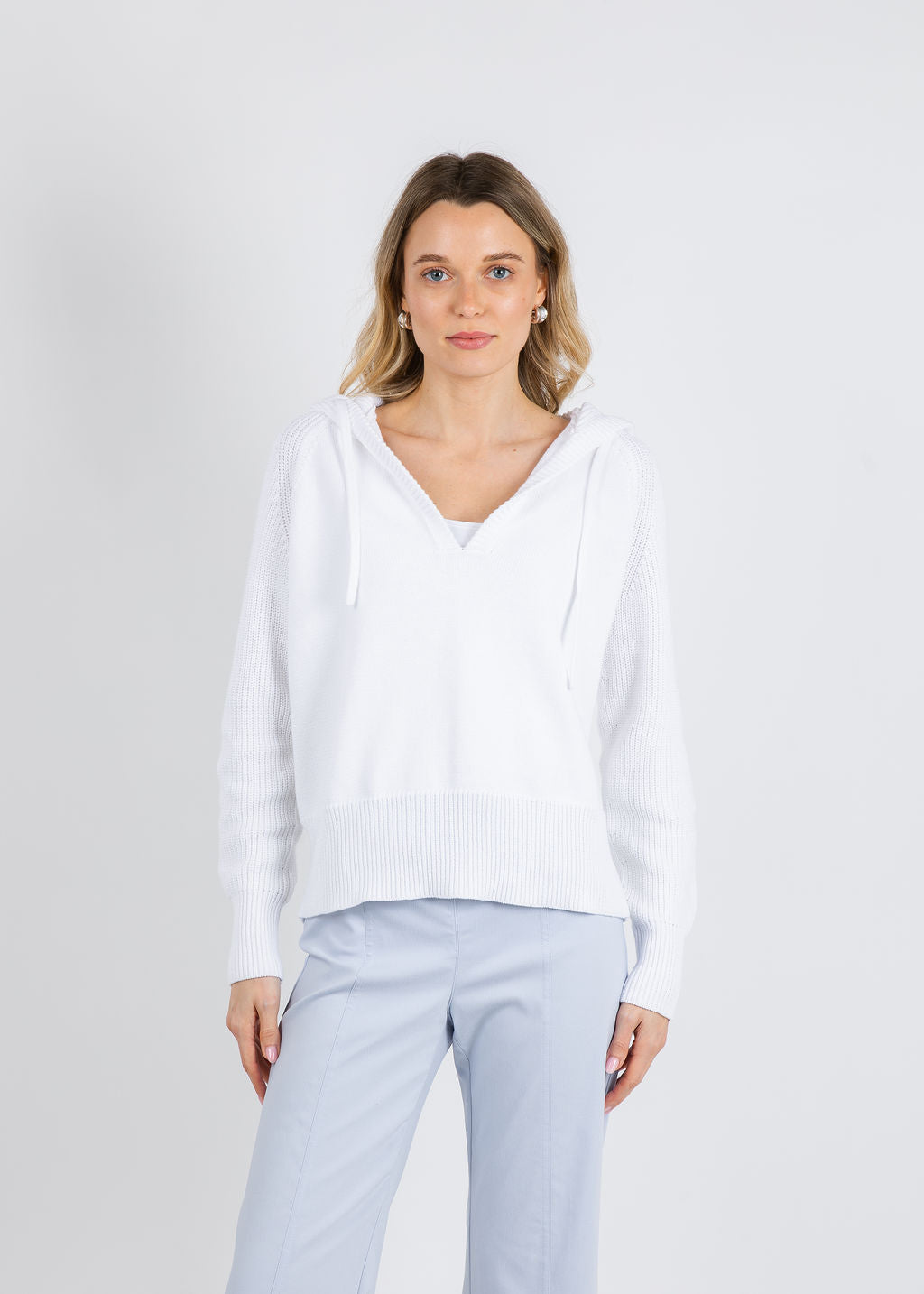 BK Shaker Knit Hoodie in White available at Barbara Katz 
