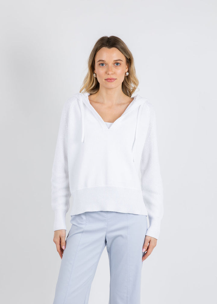 BK Shaker Knit Hoodie in White available at Barbara Katz 