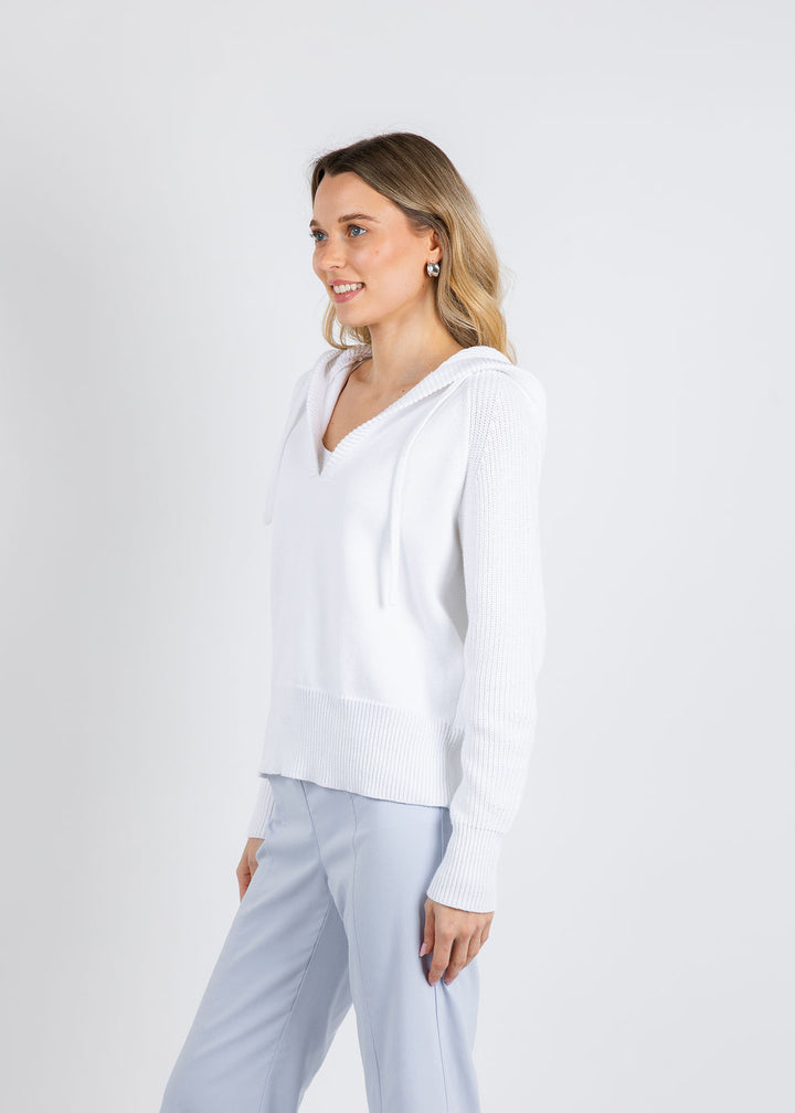 BK Shaker Knit Hoodie in White available at Barbara Katz 