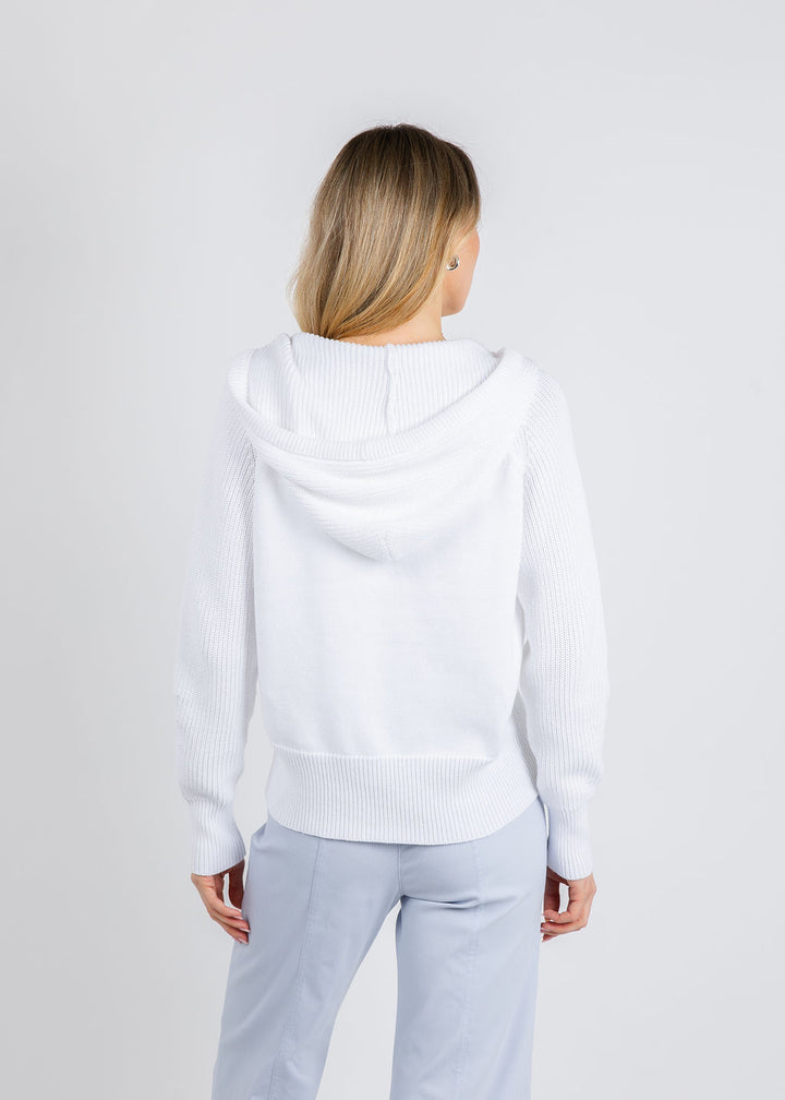 BK Shaker Knit Hoodie in White available at Barbara Katz 