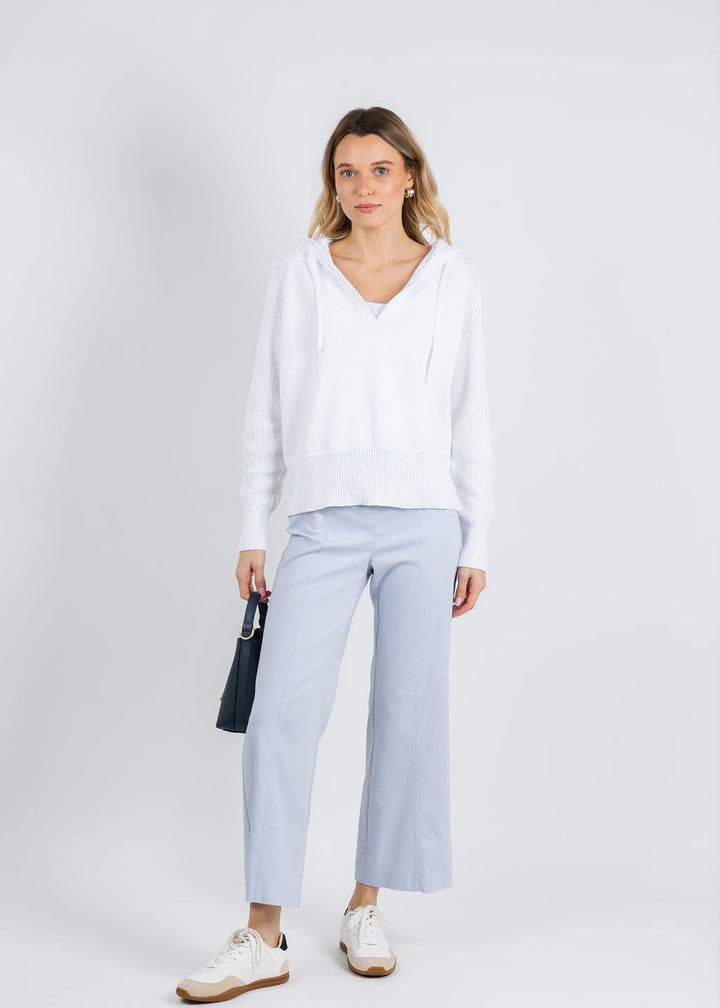 BK Shaker Knit Hoodie in White paired with Elliott Lauren 27" Control Stretch Grommet Wide Leg Pants in Frost available at Barbara Katz