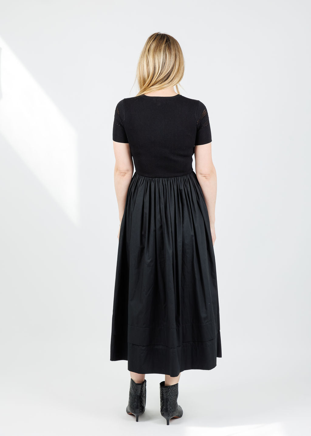 BK Sheer Trim Midi Dress in Black available at Barbara Katz