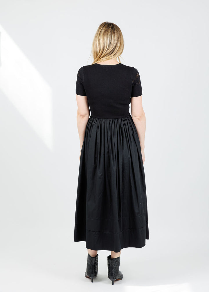 BK Sheer Trim Midi Dress in Black available at Barbara Katz