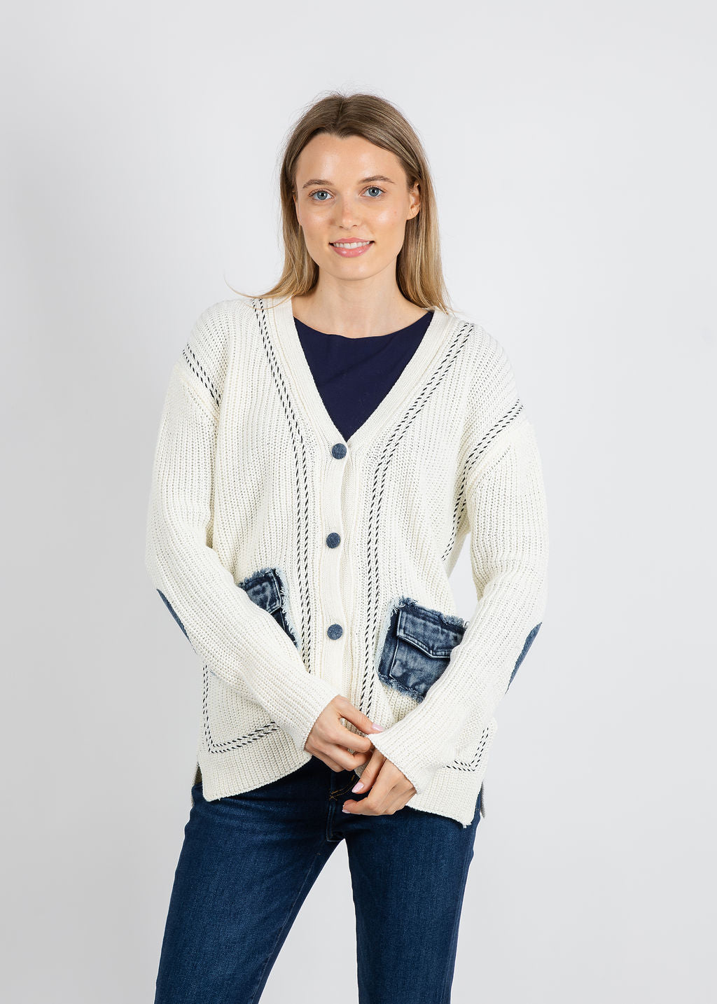 BK Sinclair Cardigan in Selvedge Denim available at Barbara Katz