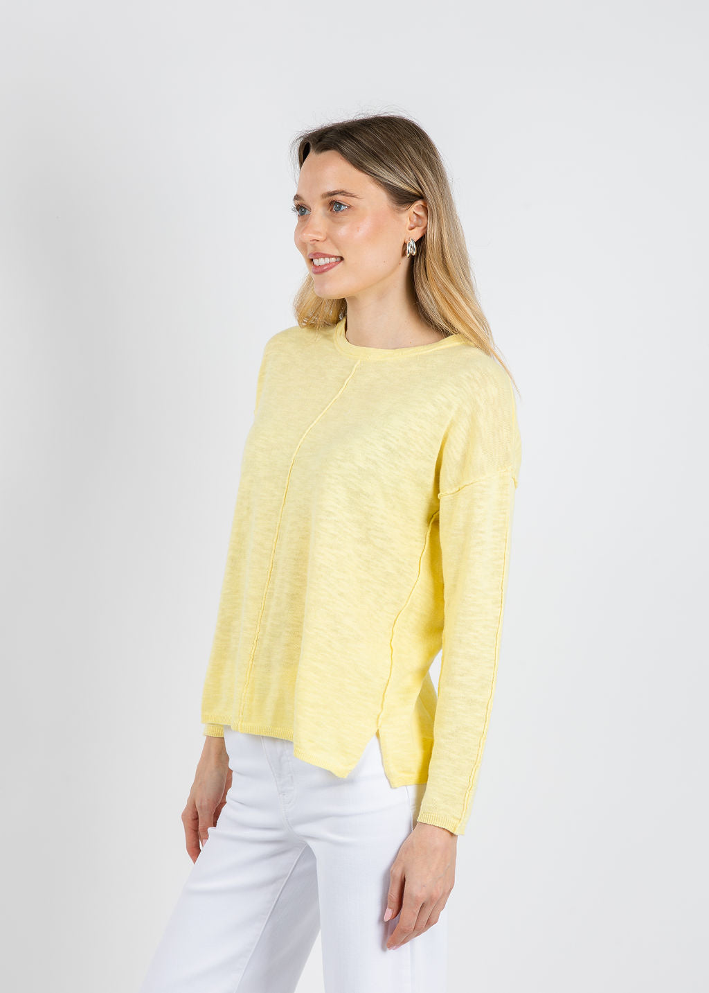 BK Slub Center Seam Long Sleeve Tee in Cool Lemon available at Barbara Katz