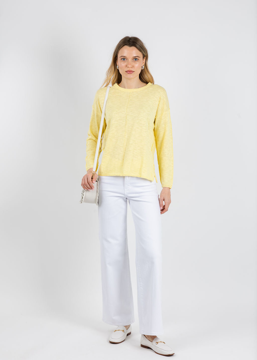 BK Slub Center Seam Long Sleeve Tee in Cool Lemon available at Barbara Katz