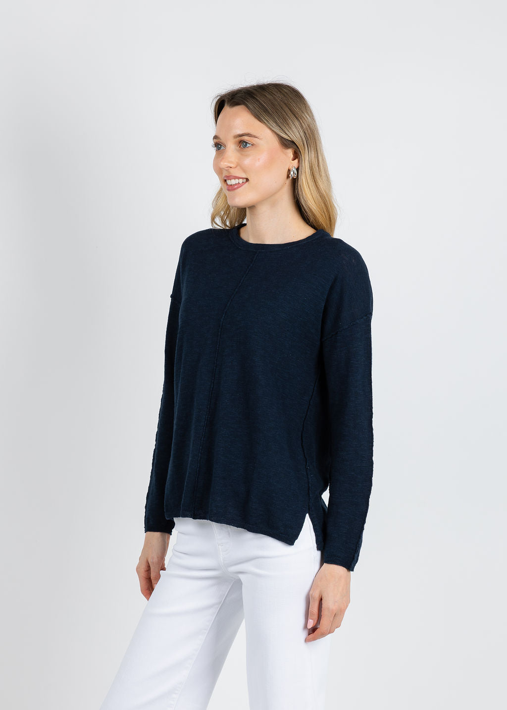 BK Slub Center Seam Long Sleeve Tee in Navy available at Barbara Katz