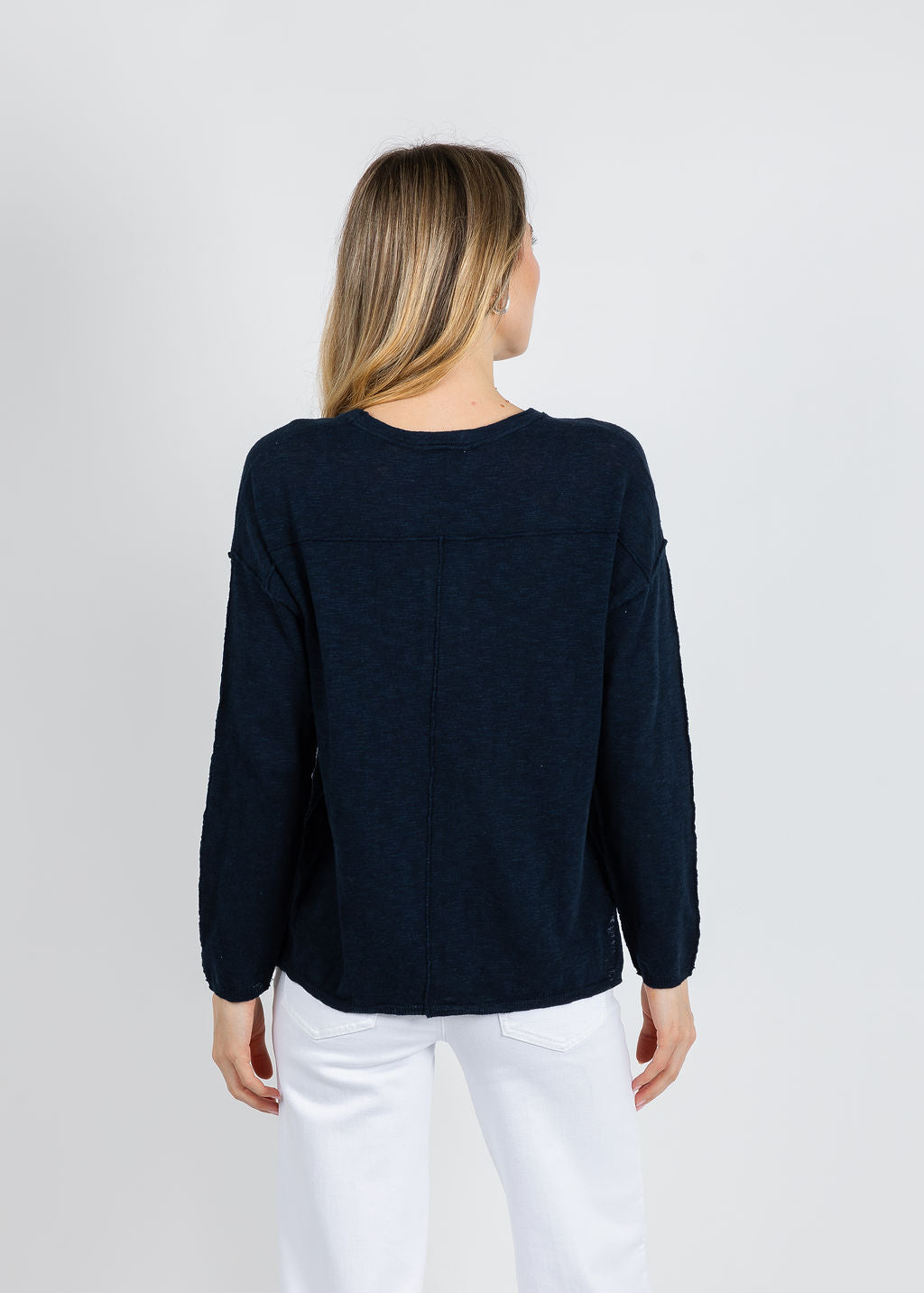 BK Slub Center Seam Long Sleeve Tee in Navy available at Barbara Katz