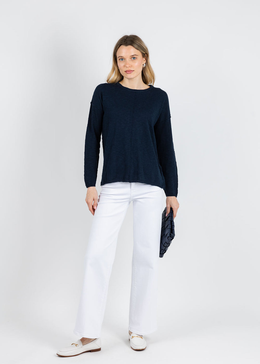 BK Slub Center Seam Long Sleeve Tee in Navy available at Barbara Katz
