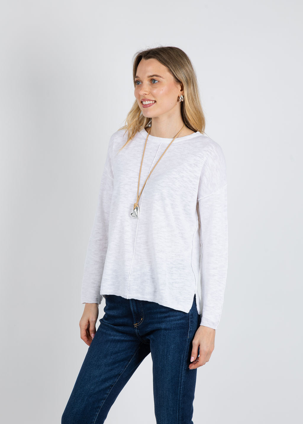 BK Slub Center Seam Long Sleeve Tee in White available at Barbara Katz