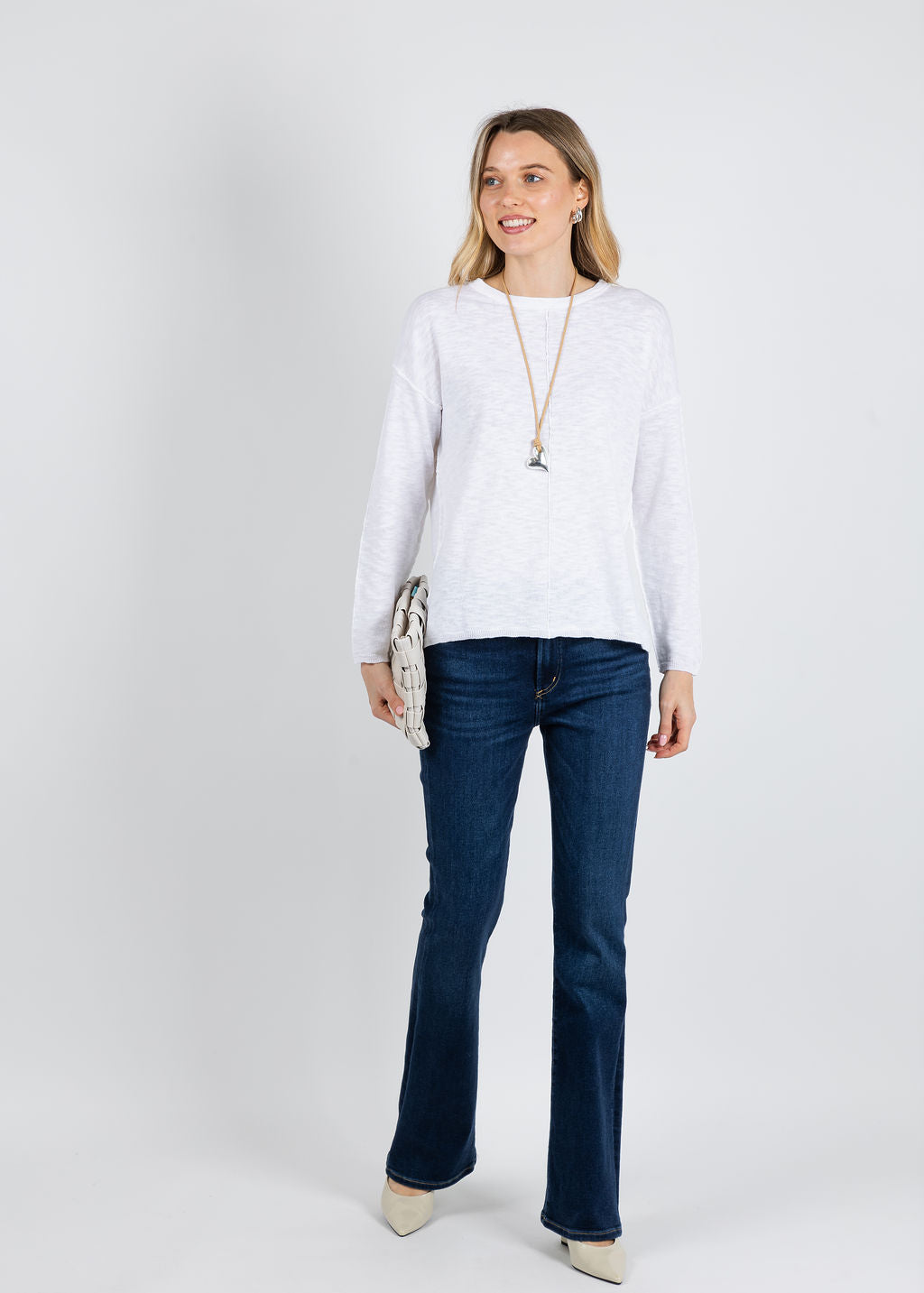 BK Slub Center Seam Long Sleeve Tee in White available at Barbara Katz